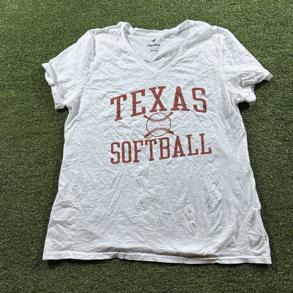 Texas Softball Fanatics Women's White V-Neck T-Shirt NWOT